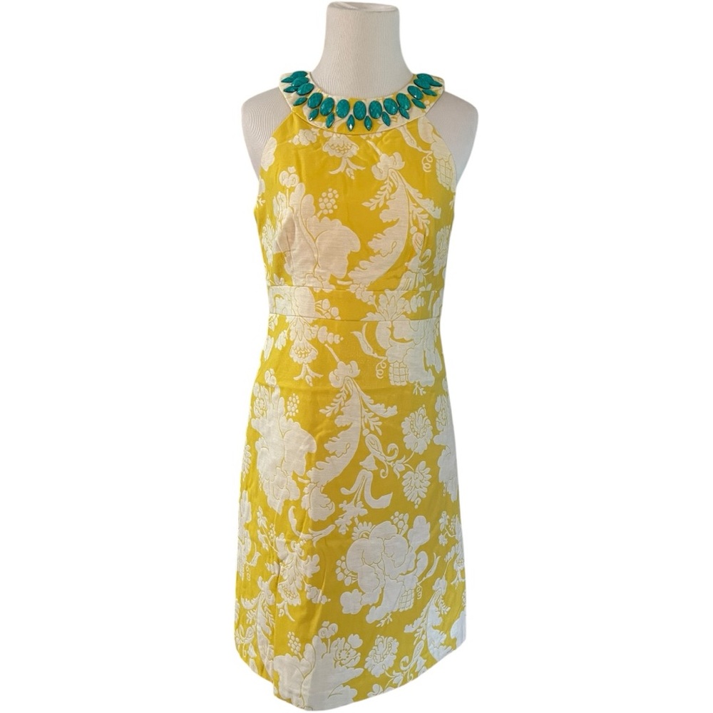 Eliza J Yellow and White Halter Sheath Dress